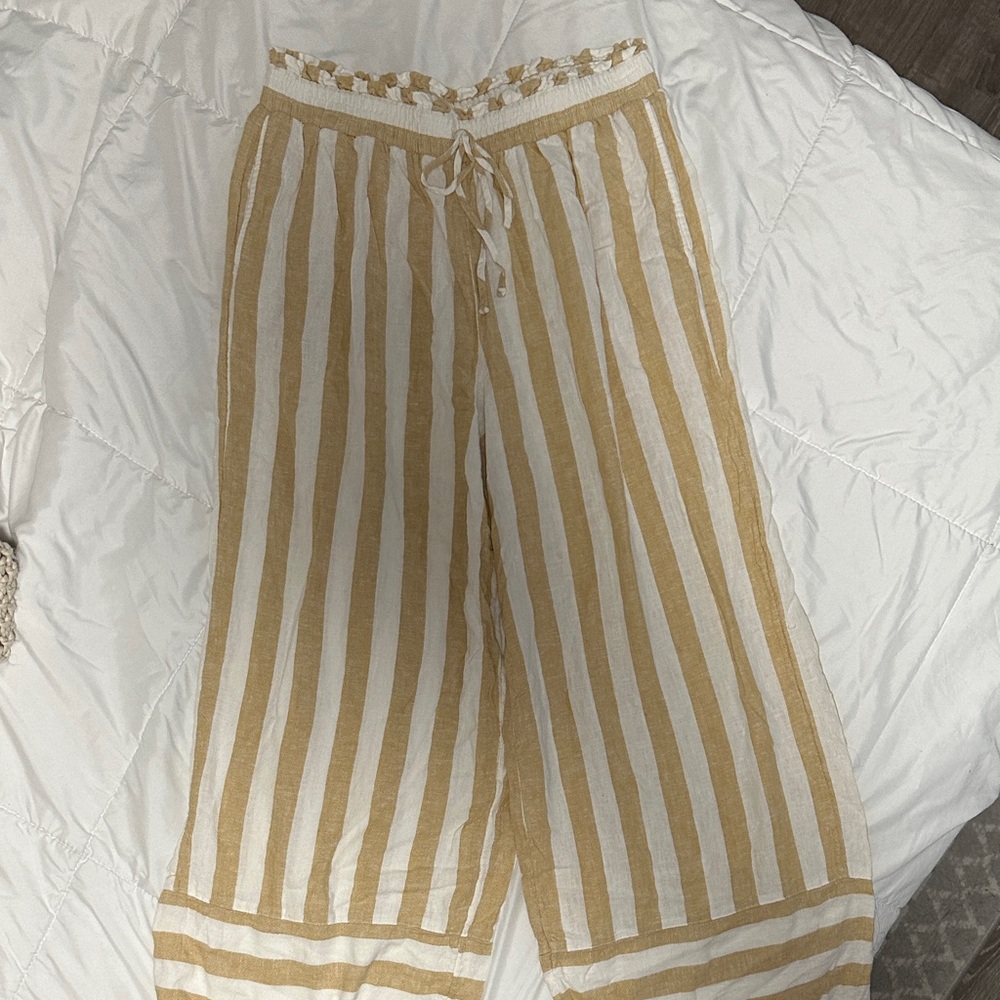 LC Lauren Conrad Tan and White Wide Leg Pants